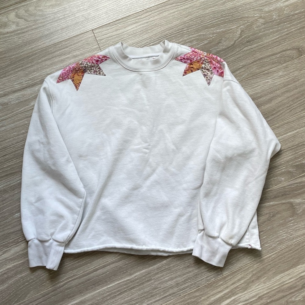 Xirena Estella Star-Appliquéd Quilt Cotton Cropped Sweatshirt Snowdrop Sz XS